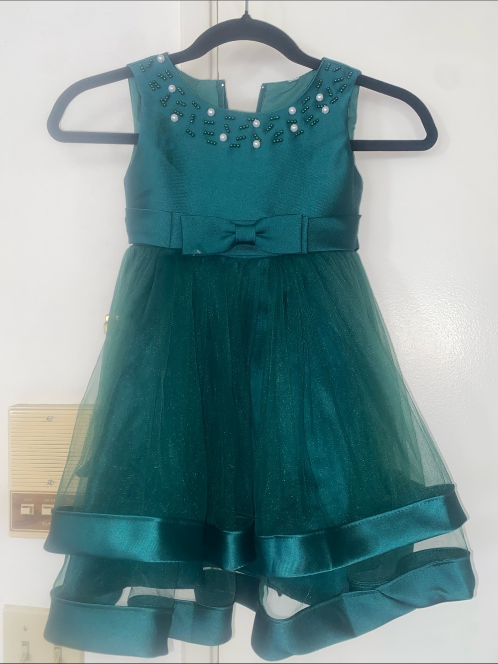 Gymboree Teal Green Satin & Tulle Party Dress with Beaded Neckline